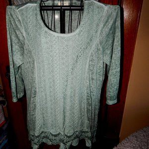 Ladies Style & Co  Lace Inset Pullover Tunic - Blouse- Top ~~ Size XL ~~ Green